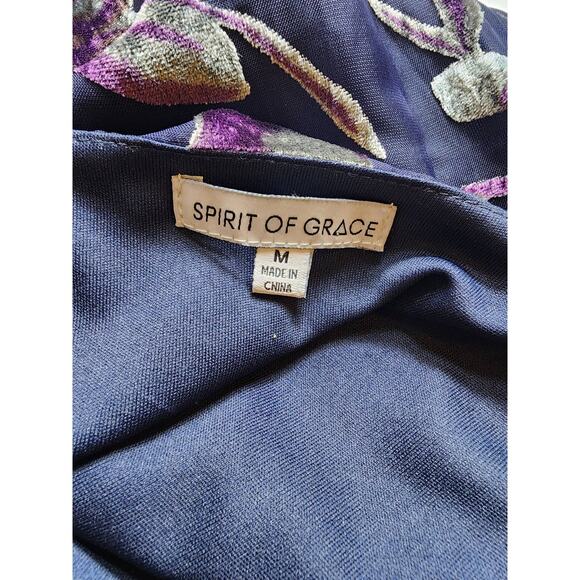 SPIRIT OF GRACE Black Velvet Accent Bell Sleeve Knee Length Dress SZ Medium - Picture 6 of 7